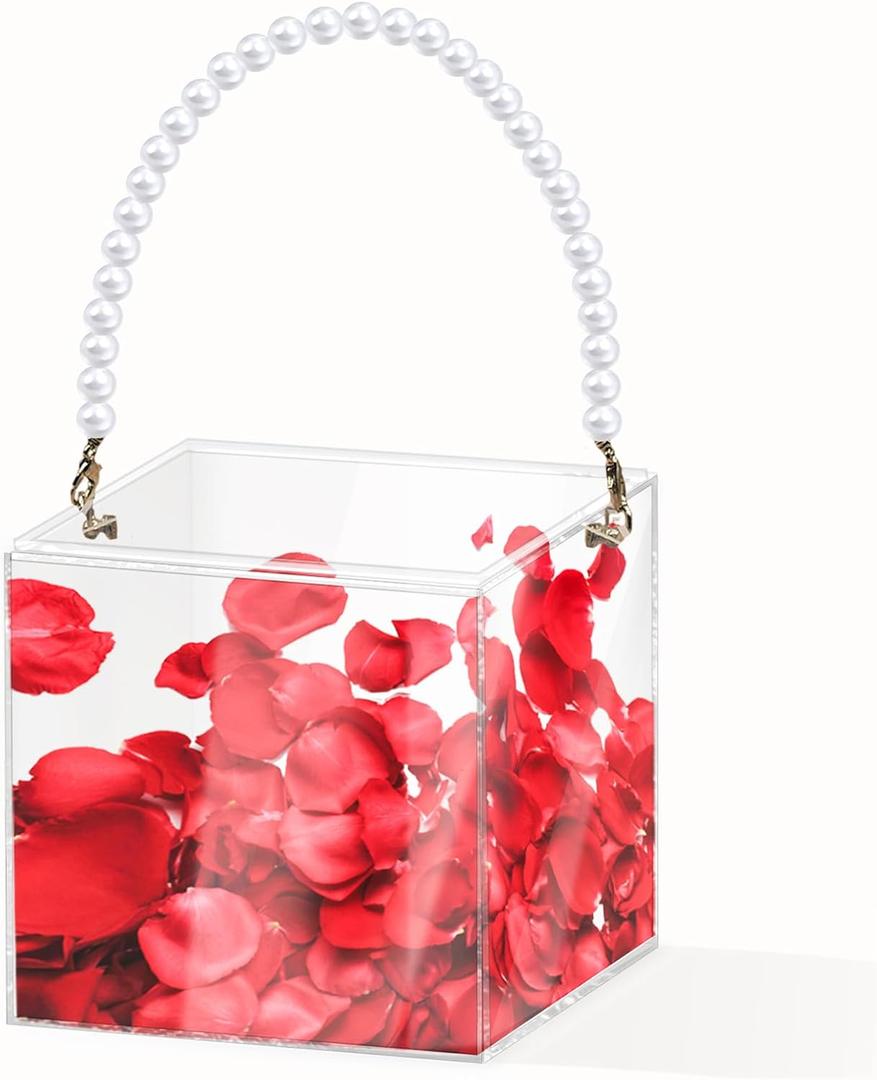 Flower Girl Basket,Wedding Basket,Petals basket with ribbon,Acrylic Flower Holder for Confetti (plastic)