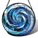 CRISGIF Stained Glass Window Hanging - Blue Abstract Swirl Suncatcher for Doors Garden Patio Unique Sun Catchers Decor Christmas Mother's Day Birthday Gifts for Women Men Mom Nana Friend 15 in