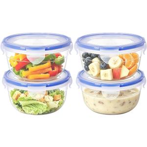 KIGI 4 PACK 20oz Plastic Round Bowls with Lid Leakproof Food Storage Container Set Small Meal Prep Containers Bento Box