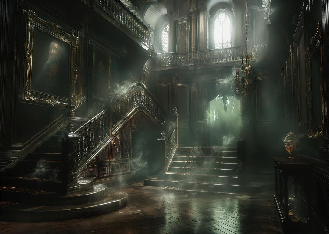 10x8FT Halloween Haunted House Backdrop Medieval Retro Gothic Architecture Creepy Abandoned Houses Terror Stone Wall for Halloween Themed Party Decoration Background Vinyl