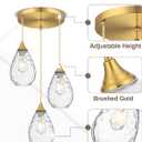 Brushed Gold 3-Light Pendant Lighting, Modern Dining Room Light Fixture Over Table with Hammered Glass, Cluster Hanging Lights for Kitchen Island Dining Room