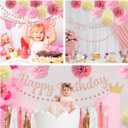 Pink Rose Gold Birthday Party Decorations Supplies Set,Happy Birthday Decoration Rose Gold Glittery Banner Tassel Garland Circle Dots Garland for Event Supplies