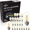BRIMAX Pack of 25, 2W S14 Replacement LED Bulbs,2700K Soft Warm White, Shatterproof Waterproof Outdoor String Light Bulbs Dimmable,E26 Medium Base,Plastic Edison Bulbs for Patio Garden