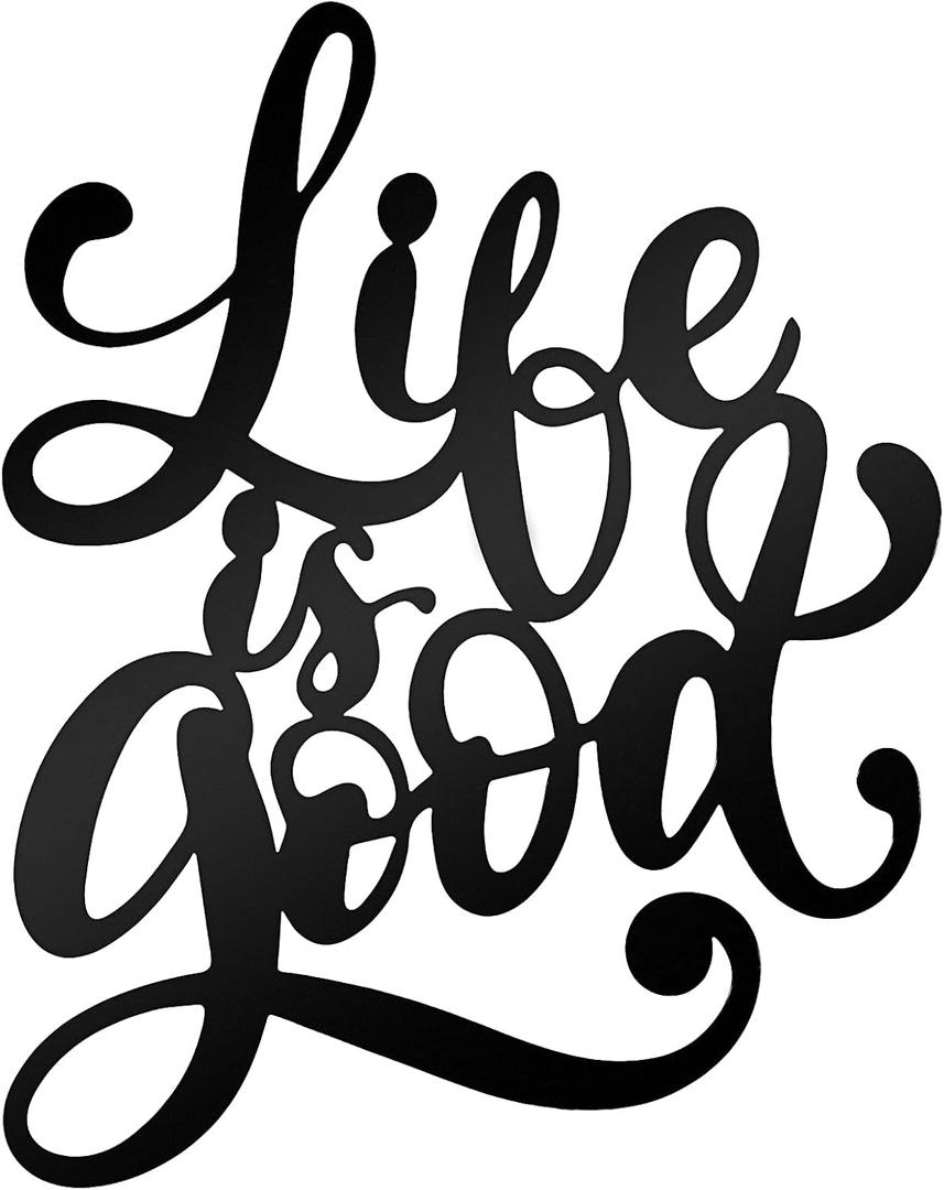Hotop Black Metal Wall Art Life is Good Patio Iron 3D Word Wall Sign Metal Cutout Sign Vintage Hollow Art Hanging Decor for Modern Rustic Farmhouse Front Door Indoor Outdoor Living Room Bedroom