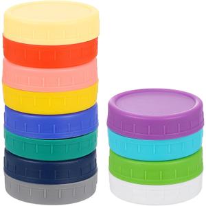 uxcell 12 Pcs Mason Jar Lids, Regular Mouth Plastic Lids with Silicone Rings, Food Storage Caps Jar Lids for Mason Canning Ball Jar
