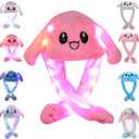 umbresen Bunny Hat Ear Moving Jumping Rabbit Hat Funny Plush Cap for Kids (Led Pink)