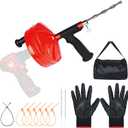 50 Ft Drain Auger,Use Manually or Drill Powered 50 Feet Drain Snake,Heavy Duty Flexible Plumbing Snake,With Gloves and Storage Bag for Kitchen Sink, Shower Drain (50FT, Red)