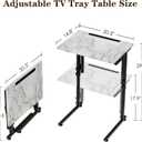 TV Tray, Folding TV Dinner Table, Adjustable Small C-Shaped End Tray for Eating, Foldable Slide Under Couch Side Table for Recliner, Living Room,No Assembly Required(White Marble,2Pcs)