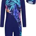 GRACE KARIN Girls Swimsuit Long Sleeve UV Protective Bathing Suit One Piece Swimwear for Kids 5-12 Years