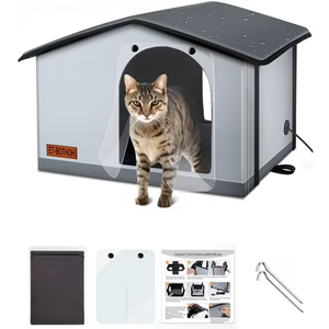 Without Heated Indoor/Outdoor cat House Weatherproof Outdoor cat shelter Feral cat House Insulated clawsable Small Dogs Cats(20"x17"x16")