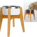 Dog Bowl Stand (14-inch High) - Ideal for Large Breeds, Use to Elevate, Raise Pet Dishes, Water Fountains and Slow Feeders - Adjustable Sideways, Bamboo - (Bowls not Included) (Height: 14"-15" / Width: Adj. 8"-11")