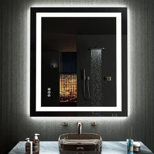 LOAAO 24X30 RGB LED Bathroom Mirror with Lights, Large, Anti-Fog, Dimmable Smart Lighted Bathroom Vanity Mirror, Multiple Light Modes, RGB Backlit + Front Light, Memory Function, Tempered Glass