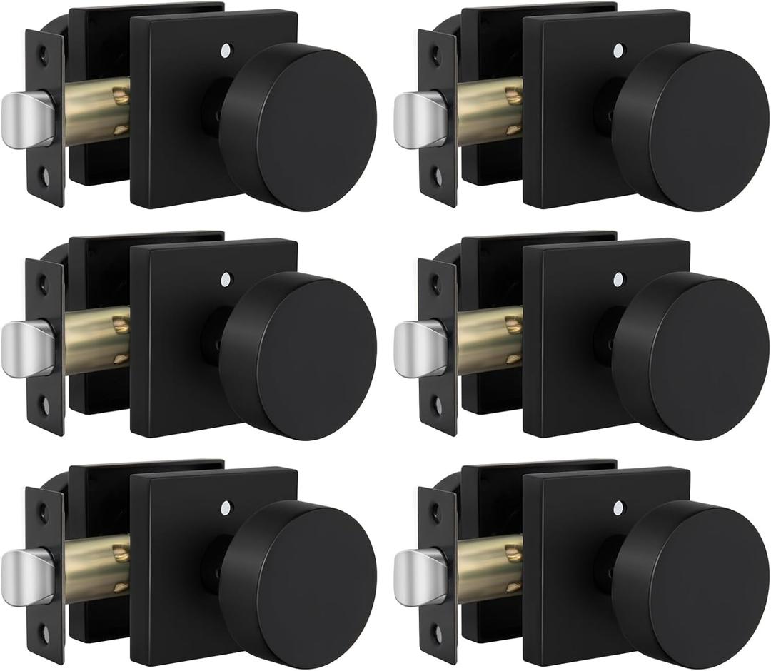 goldenwarm Black Door Knobs Interior, Zinc Alloy Square Ball Matte Black Privacy Door Knobs for Bedroom, Bathroom,Heavy Duty Interior Door Knob Bulk - Modern & Stylish(6 Pack)