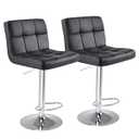 SMUG Bar Stools Set of 2, PU Leather Adjustable Swivel Barstools with Back, Armless Hydraulic Kitchen Counter Height Bar Stools, Thickened Seat Cushion Square Island Barstools, Black