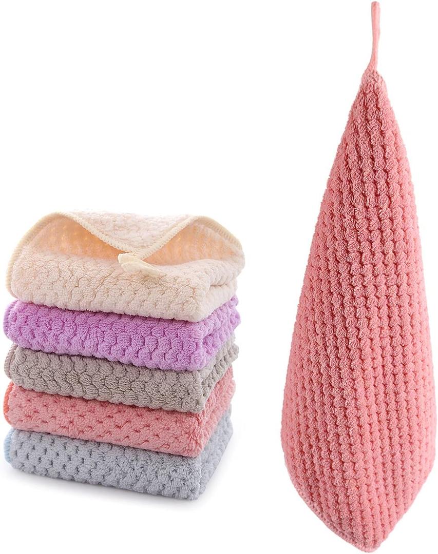 Small Towels with Hanging Loop, Hand Dry Towels for Kitchen & Bathroom, Super Absorbent, Soft, Machine Washable Towel Fast Drying, Set of 5
