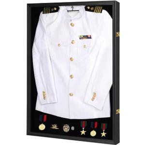 Iheipye Military Uniform Shadow Box - Police Uniform Display Case - Jacket Display Box with 98% Uv Protection Acrylic and Hanger for Navy Police Officer Uniform Jacket XXL Sport Shirt, Black