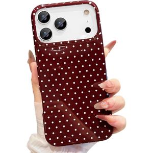Jmltech for iPhone 17 Pro Case Women Girly Aesthetic Trendy Polka Dot Phone Cases Simple Design Retro Slim Drop Protection Protective Cover for iPhone 17 Pro Burgundy Red (Wine)