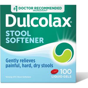 Dulcolax Stool Softener Laxative Liquid Gel Capsules, Gentle Constipation Relief for Hard, Dry Stools, Docusate Sodium 100 mg, 100 Count
