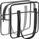 HAOGUAGUA Extra Large Clear Cosmetic Makeup Bag, Transparent PVC Tote Shoulder Bag Stadium Approved, Waterproof Clear Toiletry Carry Pouch Makeup Artist Bag Diaper Bag (Black)