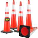 BATTIFE 5 Pack 36 Inch Traffic Cones, Orange PVC, Black Weighted Base