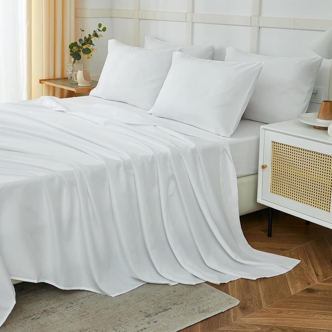 ILAVANDE White Queen Sheets Set 6 Piece,Hotel Luxury Super Soft 1800 Series Microfiber Queen Bed Sheets Set-Wrinkle Free & Breathable-14 Deep Pocket Sheets for Queen Size Bed(Queen,White) (Queen(6pc))