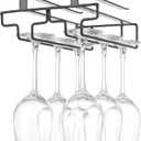 Wine Glass Rack Under Cabinet Drilling Free No Screw Steamware Holder Under Shelf Metal Wine Glasses Holders 304 Stainless Steel Hanger Storage Organizer Hanging Glass Fit for Bar Kitchen 2 Rows Black