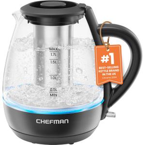 CHEFMAN 1.7L GLASS MATTE KETTLE W/REMOVABLE LID AND INFUSER