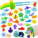 Magnetic Fishing Pool Toys Game, Water Table Bathtub Bath Toy - Pole Rod Floating Fish, Birthday Party Gifts for Toddler Age 3 4 5 6 Year Old, Kids Outdoor Toys