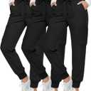 3 Pack Womens Scrub Pants Cargo Jogger Bottoms with Pockets Elastic Drawstring Waistband Soft Stretch Yoga Pants (Large, Black)