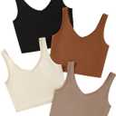 Milumia Women's 4 Pack Ribbed Knit V Neck Sleeveless Plain Fitted Crop Tank Top Set B Multicolor X-Small