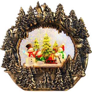 Christmas Snow Globe Lantern Water Glittering Lantern with Snowman 8 Music Songs & 6H Timer Christmas Snow Globes USB & Battery Operated for Christmas Festival Decorations Gifts (Bridge-Snowman)