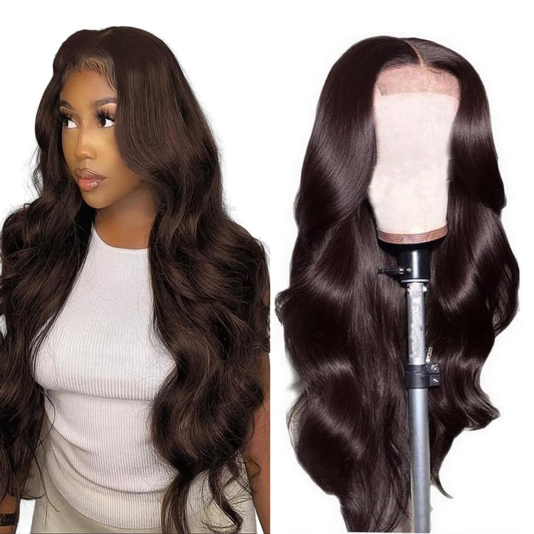 Body Wave 4# Chocolate Brown HD Lace Front Wigs 4x4 Inch Brazilian Virgin Human Hair Pre Plucked 180% Density Glueless Wear For Women （30 Inch）