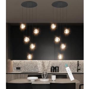 Modern Glam Chandelier LED Kitchen Pendant Lights Island Lighting Remote Dimmable Fixtures Bubble Crystal Floating Chandelier Black Corner Pendants Light