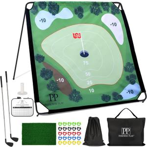 Sticky Golf Chipping Game Set - 6x6 ft Metal Frame Option with Adjustable Clubs, 25 Sticky Balls, Turf Chipping Mat & Scoreboard - Backyard Golf Target Game for All Ages for Indoor/Outdoor Practice