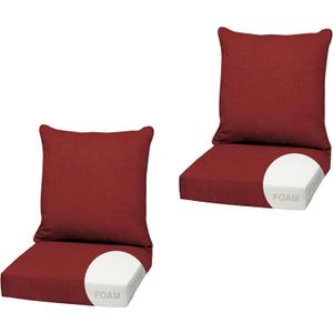 Arden Outdoor Foam Deep Seat Cushion, 2-Pack, 22x24, Premium High-Density Foam, Never Flattens, Weather-Proof for Patio Chair Sofa Couch, Ruby Red Leala
