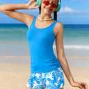 Girls Swimsuit Solid Color Girls Tankini Swimsuit with Shorts Criss Cross Back Adjustable Straps Bathing Suit 7-18T