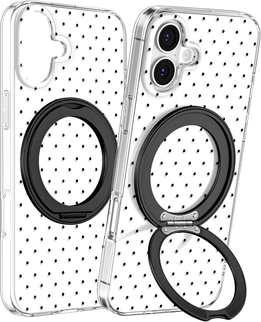 Loheckle for iPhone 17 Case with Stand- Compatible with MagSafe Women Girls Cute Girly Aesthetic Unique Design Soft TPU Magnetic Ring Phone Cover for Apple 17, Polka
