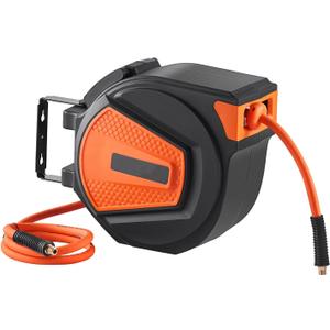 Retractable Air Hose Reel, 3/8 IN x 50 FT Hybrid Air Hose Max 300PSI, Air Compressor Hose Reel with 5 ft Lead in, Ceiling/Wall Mount Enclosed Air Reel, 180 Swivel Mount