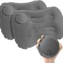 2-Pack Inflatable Camping Pillow, Portable Travel Pillow for Sleeping, Lightweight Compact Inflatable Pillows for Beach, Hiking, Backpacking, Airplane Travel, Press-to-Inflate Design (Grey) (17''x11''x4'')