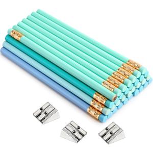 Fainne 48 Pcs Fat Pencils Jumbo Big Thick Large Pencils and 3 Pieces Sharpeners for Kids Beginners Preschoolers Kindergarten School Office Supplies(Turquoise Blue Series,Round)