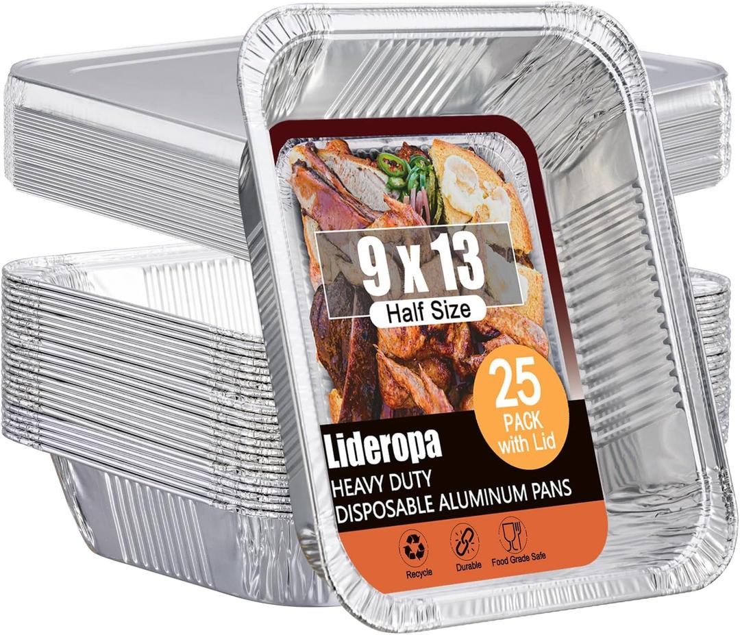 Disposable Aluminum Foil Pans with Lids 9x13-25 Pack Aluminum Foil Pans, Heavy Duty Aluminum Baking Pans for Holiday Cooking, Christmas, Thanksgiving, Parties, Meal Prep & Storage