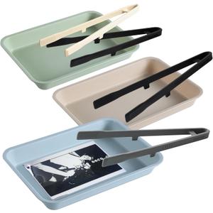 4 PCS Print Developing Tongs and Set of 3 Darkroom Print Film Photo Paper Developing Trays for Cyanotype Developing Fixing 8x10'' 5x7'' 4x5'' Photo Color B&W Film