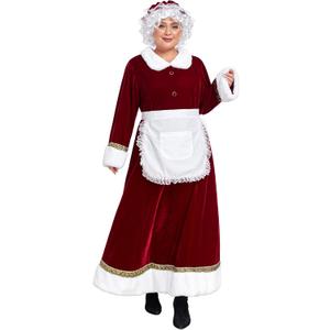 VAPICK Mrs. Claus Costume for Women Santa Costume Adult 5PCS Plus Size Deluxe Velvet Christmas Santa Dress Outfit (Red, XXL)
