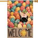 2 x AVOIN colorlife Easter House Flag 28x40 Inch Double Sided Outside, Easter Eggs Bunny Cat Welcome Yard Outdoor Flag