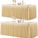 2 Pack Beige Rectangle Tablecloth 6 FT Stretch Spandex Fitted Table Cloth for 6 Foot Rectangle Tables Banquet Tablecloths Wrinkle Free Table Cover Skirt Ruffle Tablecloths for Party Wedding Birthday