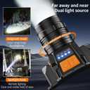 Rechargeable Headlamp, 50000 High Lumens. Super Bright with Motion Sensor, 5 Lighting Modes. IPX7 Waterproof, 90 Adjustable & zoomable, Ideal for Camping, Cycling and Running.