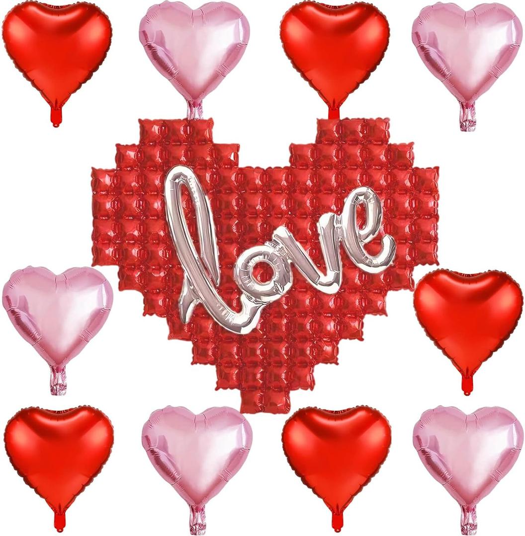 2 x Heart Balloons Valentines Day Decorations - Red Pink Love Shaped Balloon for Birthday Party Decorations Wedding Decor Engagement Holiday