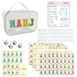 Mini Mahjong Set,American Mahjong Game Set,Complete Mahjong Tile Set with 166 White Tiles (1.2’’),4 Tile rulers,4 dice,1 Bag,100 Chips,5 Instruction Manuals,Mahjong Game Gift for Enthusiasts