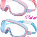Rantizon Swim Goggles 2 Pack, Wide View Anti Fog&UV Swimming Goggles for Audlt, No Leaking Pool Accessories for Men Women Kid (Blue & Blue Pink)