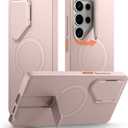 SURITCH for Samsung Galaxy S25 Ultra Phone Case, Magnetic Protective Cover with Camera Cover & Adjustable Metal Kickstand for Galaxy S25 Ultra (2025)-Sakura Pink